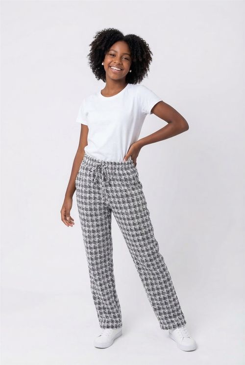 Calça Infantil Juvenil Preto e Branco Xadrez