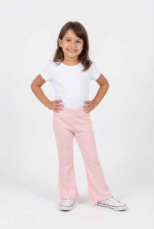 Calça Infantil Menina Rosa Claro Ribana Peluciada Flare