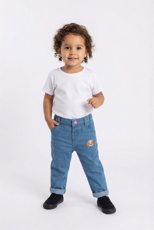 Calça Jeans Infantil Menina Azul Médio Patrulha Canina Skye Bordado