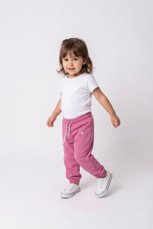 Calça Jogger Infantil Menina Rosa Médio com Aplique