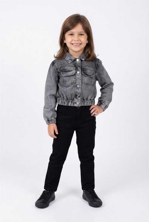 Jaqueta Jeans Cropped Infantil Menina Preto Estonado