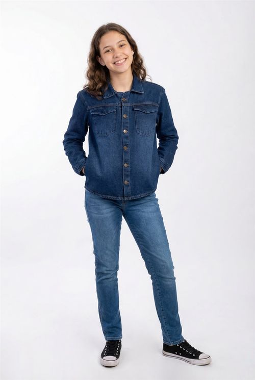Jaqueta Jeans Infantil Azul Médio Juvenil