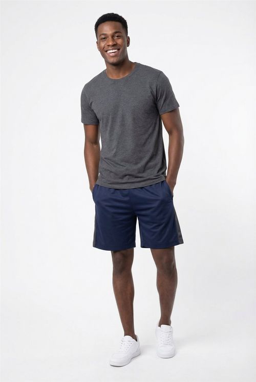Shorts Esportivo Masculino Dry Fit Azul Escuro Faixa Cinza