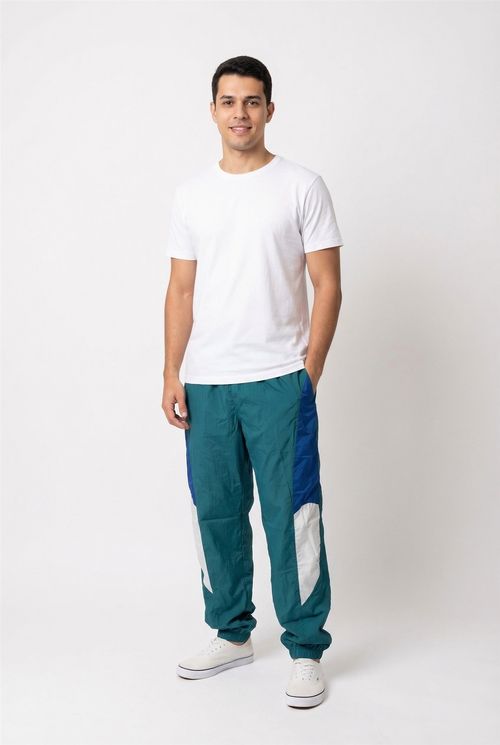 Calça Jogger Masculina Color Block Verde Pistache, Azul e Branco