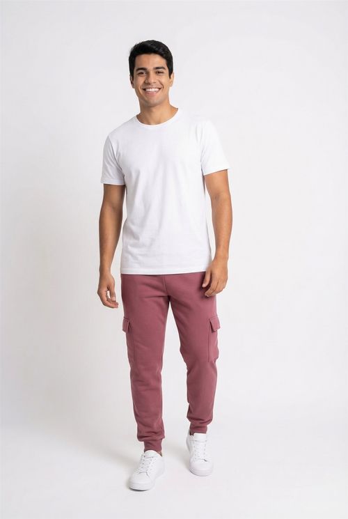 Calça Jogger Moletom Cargo Masculina Vinho