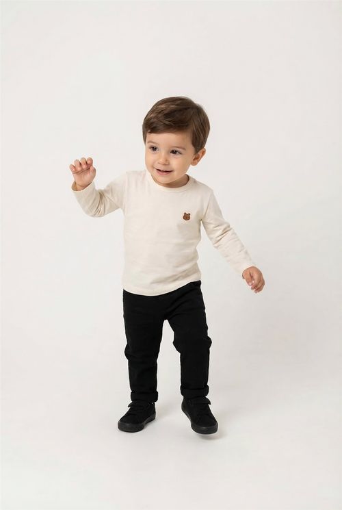 Blusa Infantil Bebê Bege Claro Ursinho