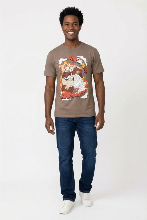 Camiseta Masculina Marrom Escuro Taz Fúria