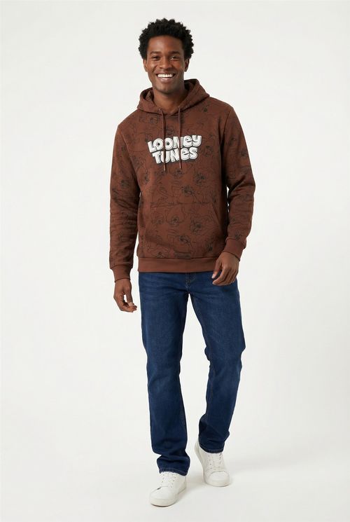 Moletom com Capuz Masculino Marrom Escuro Looney Tunes