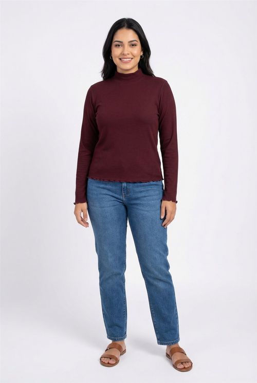 Blusa fem casual 20546 gola alta vinho roxo