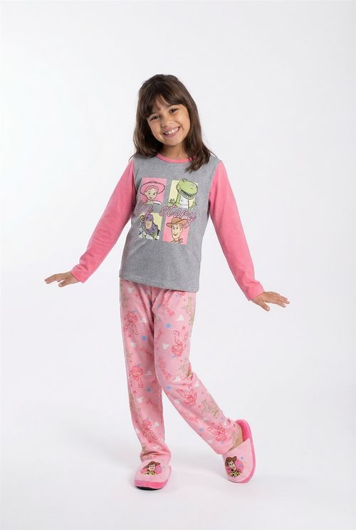 Pijama Infantil Menina Rosa e Cinza Mescla Estampa Toy Story