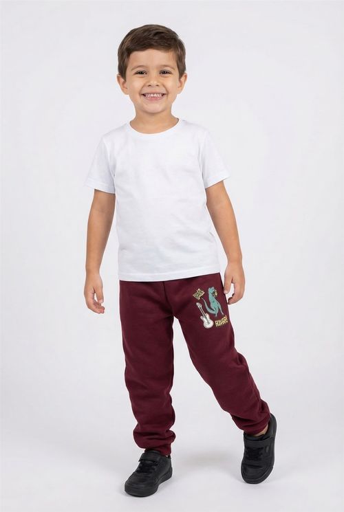 Calça de Moletom Infantil menino Vinho Dinossauro Rocker