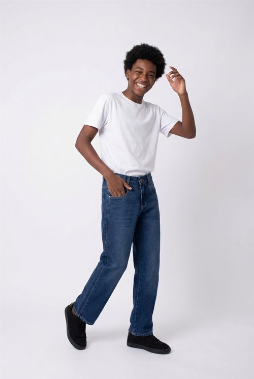 Calça Jeans Baggy Infantil Juvenil Azul Médio