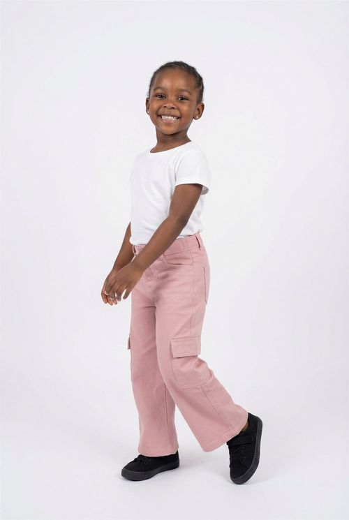 Calça Wide Cargo Infantil Menina Rosa Rose