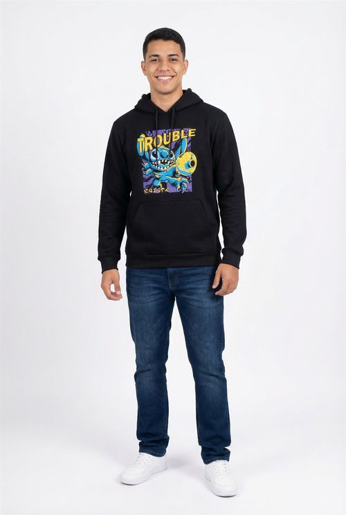 Moletom Canguru Masculino Preto Disney Stitch 'Trouble' 626