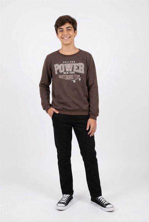 Moletom Infantil Marrom Juvenil College Power NY Skateboard