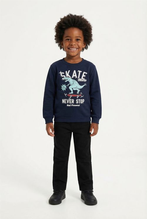 Moletom Infantil Menino Azul Escuro Dinossauro Skatista