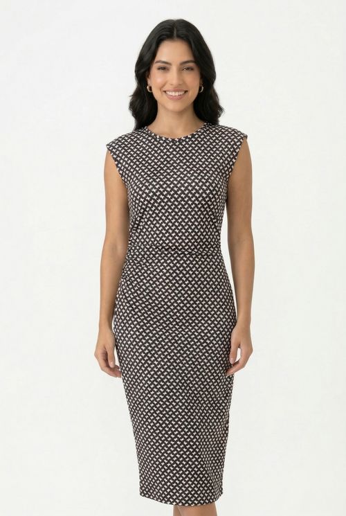 Vestido Longo Feminino Preto Estampa Geométrica