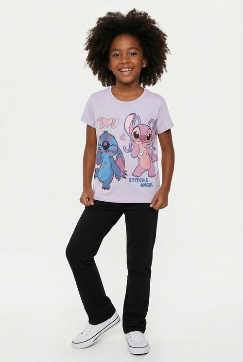 Blusa Infantil Menina Lilás Disney Stitch & Angel