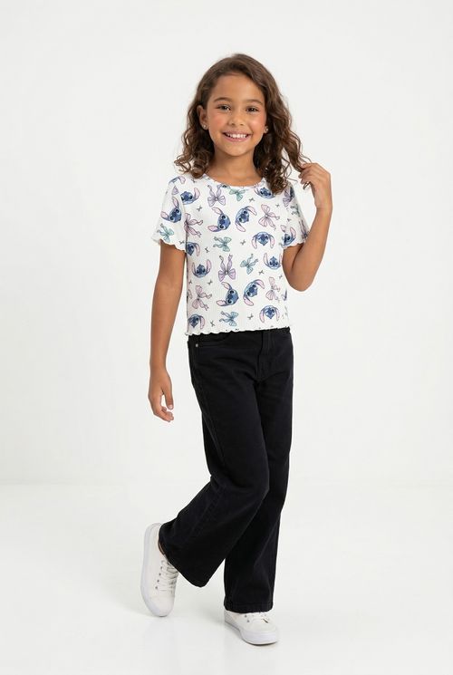 Blusa Canelada Infantil Menina Off White Stitch e Laços