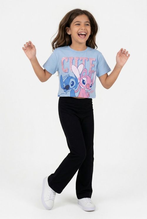 Blusa Cropped Infantil Menina Azul Claro Stitch & Angel
