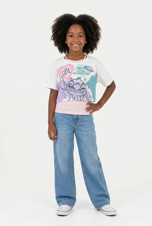 Blusa Cropped Infantil Menina Off-White Infantojuvenil Stitch Cute