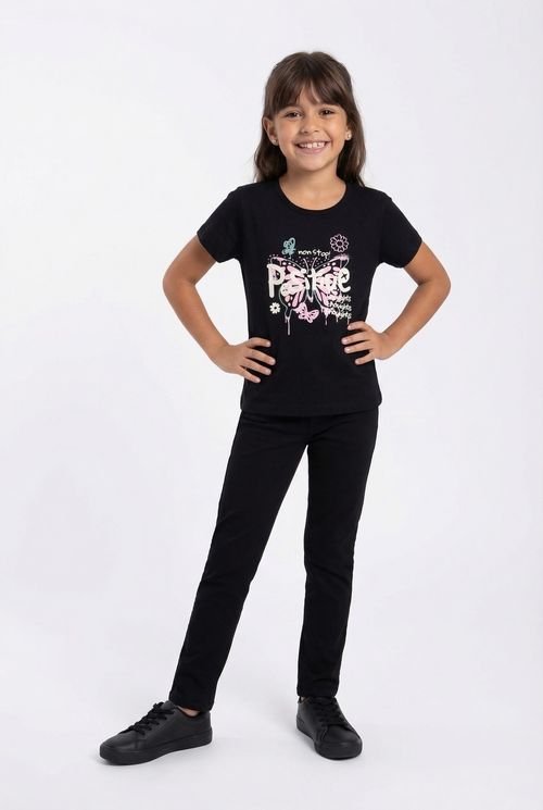 Blusa Infantil Menina Preta Infantil e Juvenil Peace Butterfly