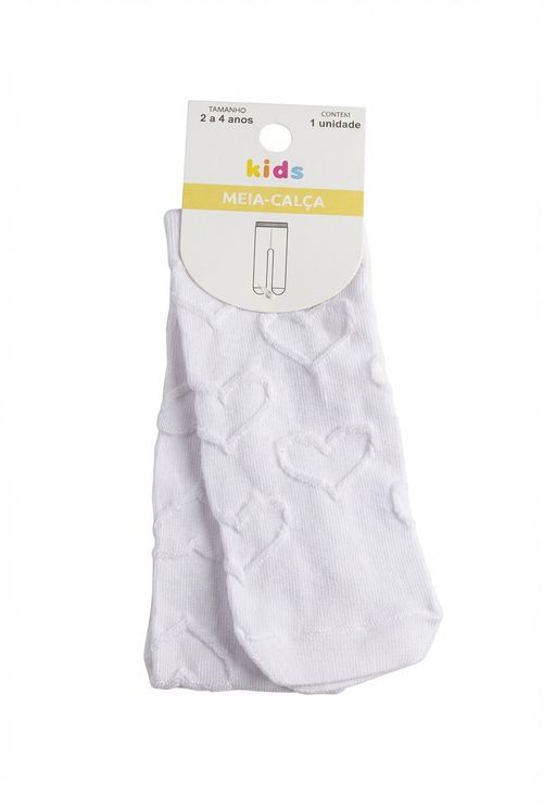 Meia-Calça Infantil Menina Branca Corações em Relevo