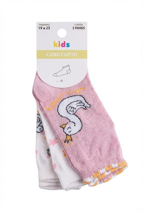 Meias Kit 3 Pares Infantil Menina Tam. 19-23 Cisne