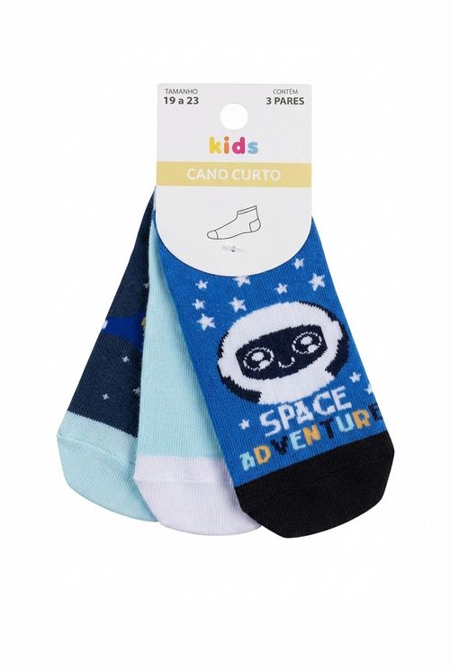 Meias Cano Curto Infantil Menino Aventura Espacial