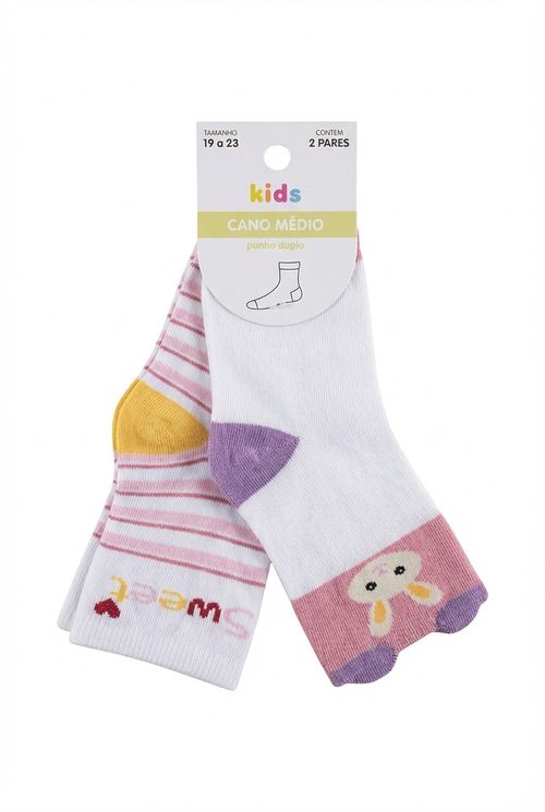 Kit 2 Pares Meias Infantil Menina Estampadas Sweet Coelhinho