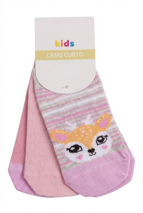 Meias Cano Curto Infantil Menina Rosa Estampada e Lisa