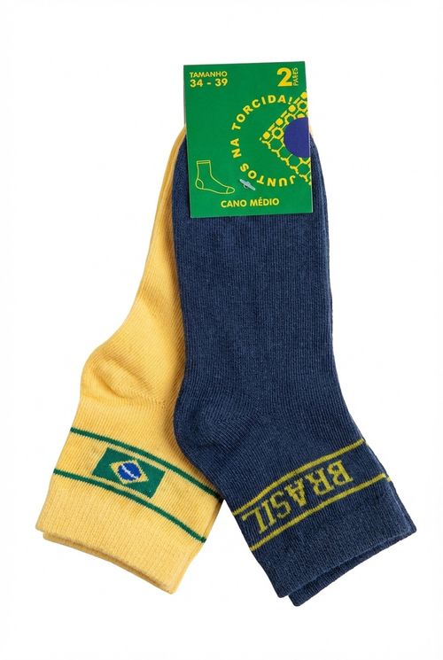 Meias Adulto Amarelo e Azul Brasil