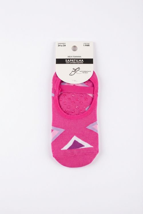 Meia Sapatilha Feminina Pink Antiderrapante Geométrica