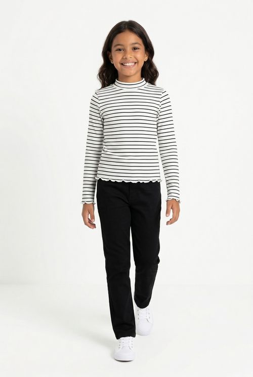 Blusa Infantil Menina Off-White Listrada Gola Alta Acabamento Ondulado