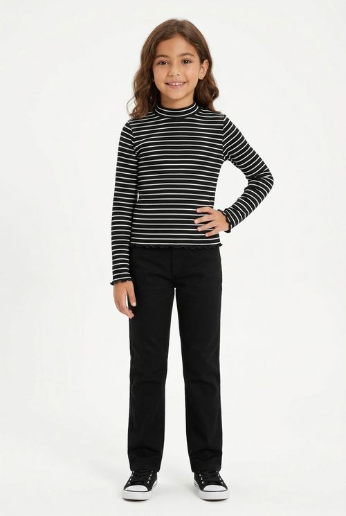 Blusa Infantil Menina P&B Listrada Canelada Gola Alta