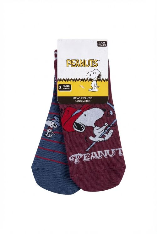 Meias Infantis Vinho/Azul Marinho Tam 19-23 Snoopy