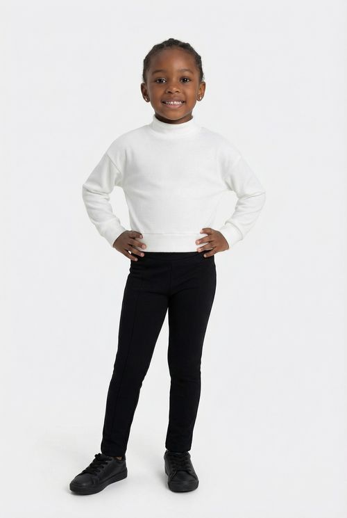 Blusa Infantil Menina Off White Gola Alta Canelada Peluciada