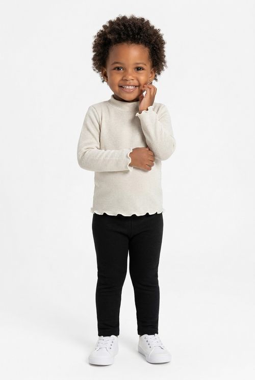 Blusa Infantil Menina Manga Longa Dourada Lurex Babados