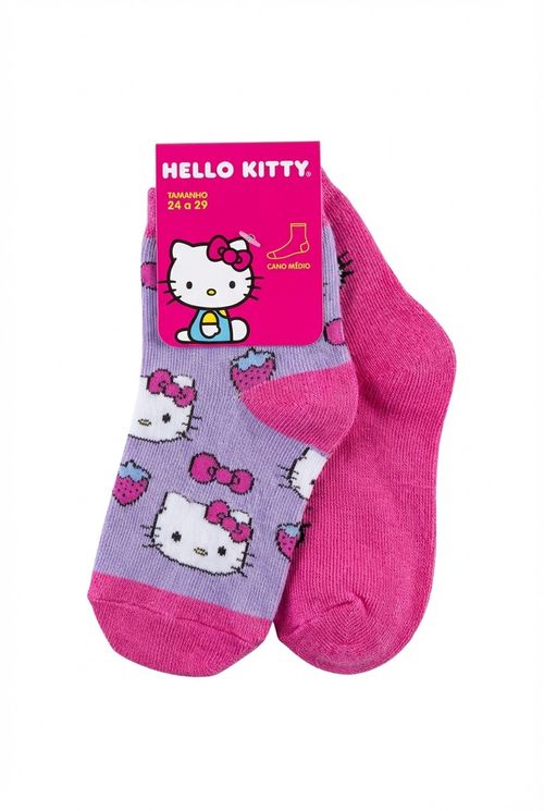 Meias Kit 2 Pares Infantil Menina Rosa Lilás 24-29 Hello Kitty
