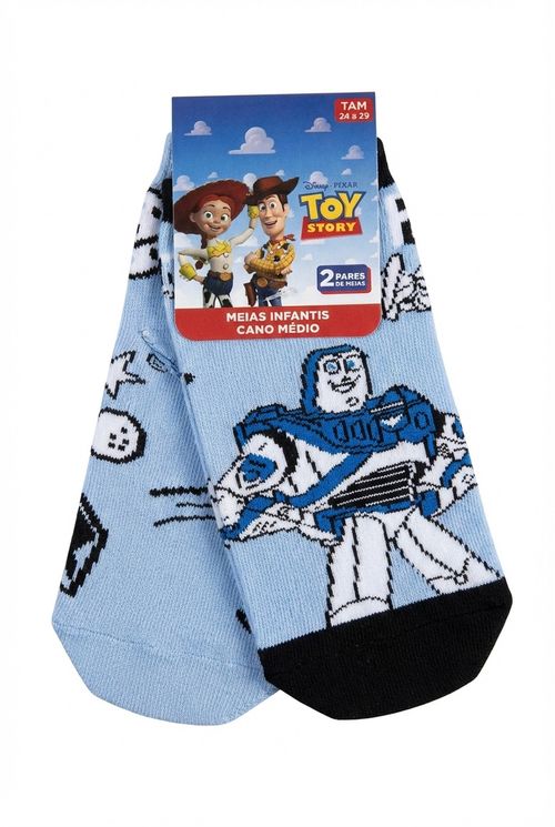 Kit 2 Meias Infantil Menino Azul Claro Estampada Buzz Lightyear