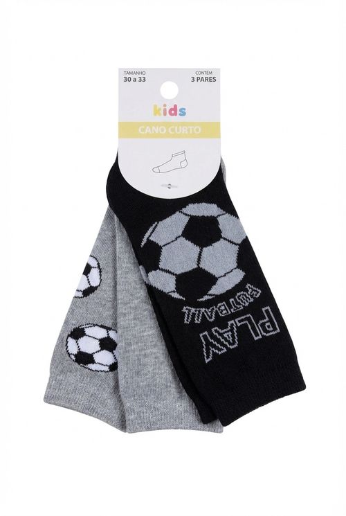 Kit 3 Pares Meias Infantil Menino Cano Curto Futebol 30-33