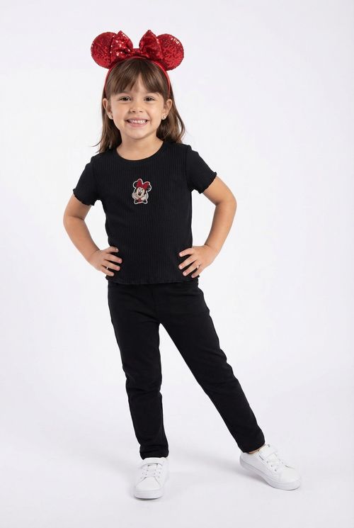Blusa Infantil Menina Preta Aplique Minnie Mouse