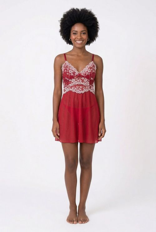 Ling noite lsl005 camisola rend tule bic vermelho escuro