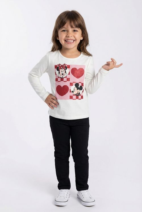 Blusa Infantil Menina Off White Minnie Mickey Glitter