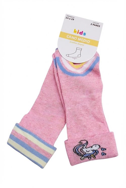 Meias Cano Médio Infantil Menina Rosa Unicórnio