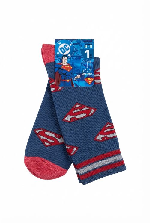 Meias Cano Longo Masculinas Azul-marinho 39-43 Superman DC Comics