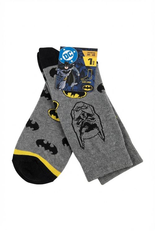 Meias Masculinas Cinza Estampa Símbolo e Máscara Batman