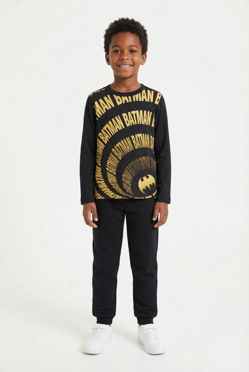 Camiseta Manga Longa Infantil Menino Preta Batman Dourada