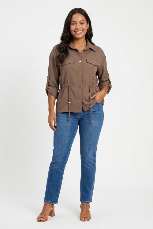 Camisa Casual Feminina Cáqui