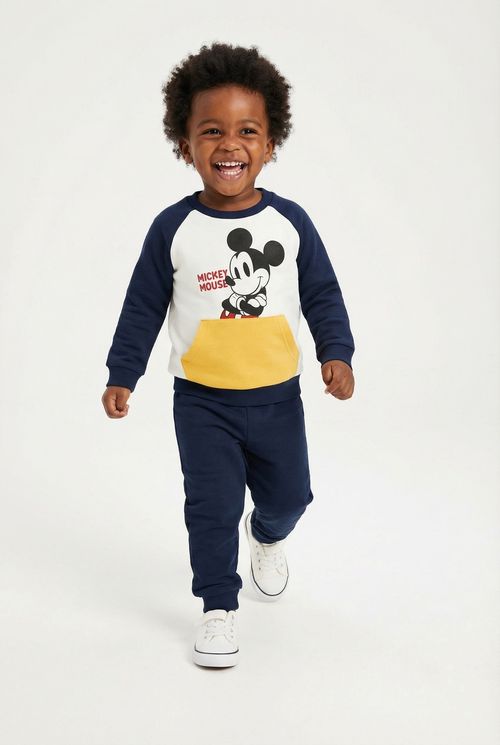 Moletom Infantil Menino Off White e Azul Marinho Mickey Mouse